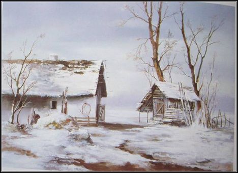 Reinhardt István - Hátsó udvar télen. - (50x70 cm.)