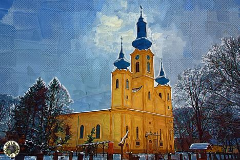 A szanyi római katolikus templom (téli reggel)