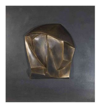 257 - Kalmár János - Arc, 1984. 23,5x22x4cm - Acél-bronz 0109