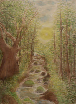 Erdei patak (selyem festmény)