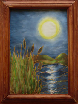 Holdfény a vízen (selyem festmény)
