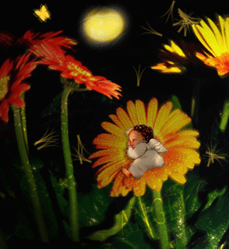 alvó kislány virágon v