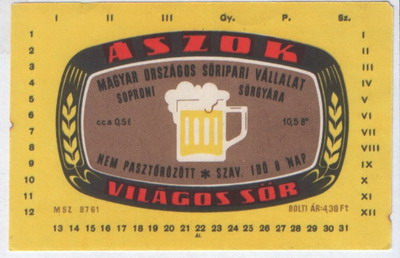 ászok világos sör 4,30 ft