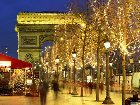 Diadalív ünnepi fényben, Párizs, Franciaország