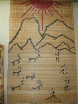Vadászok(bambuszrolóra festett kép)