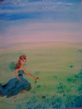 Kék ruhás lány, akvarell, vászon ,2009