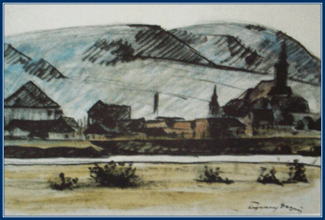 Tipary Dezső - Város a folyó mentén (19x28 cm.)