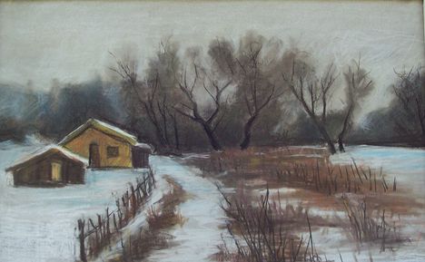 Tanyavilág, pasztelkréta, 24x31cm