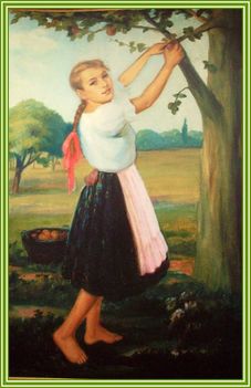 Csermely János - Almát szedő leány (110x70 cm.)