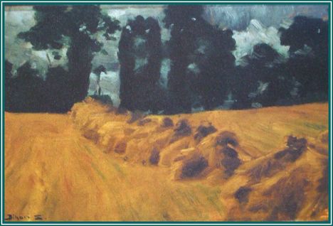 Bihari Sándor - Szénakazlak (20x30 cm.)