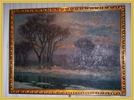 Bosznay István - Téli vízpart erdővel ( ~ 160x130 cm.)