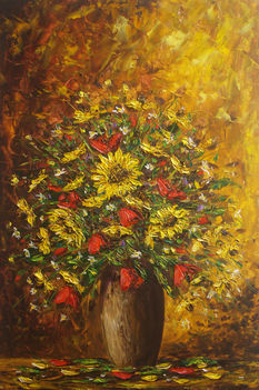 Napraforgos csendelet, 60x40cm,olaj,farost