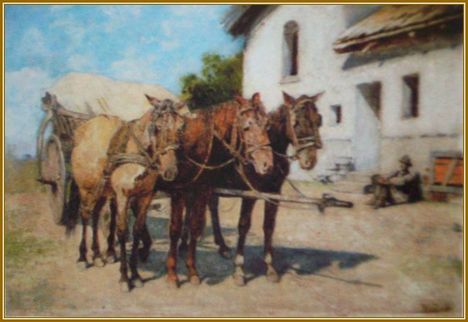 Wágner Sándor - Lovas szekér (31x46 cm.)