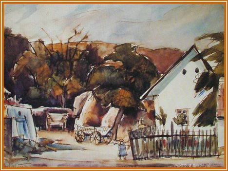 Gallé Tibor - Falusi udvar (37x46 cm.)