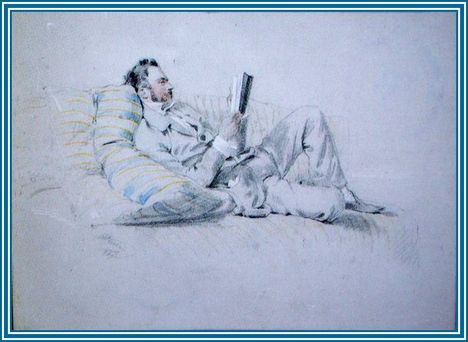Sterio Károly - Ágyban olvasó férfi (10,5x15,5 cm.)