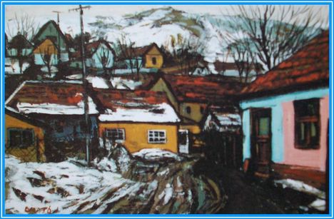 Arató István - Olvad a hó Pomázon (40x60 cm.)