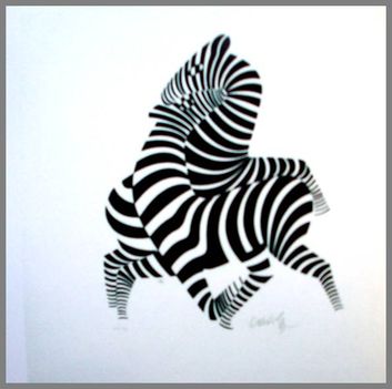 Victor Vasarely - Zebrák tánca fehér alapon (48x48 cm.)