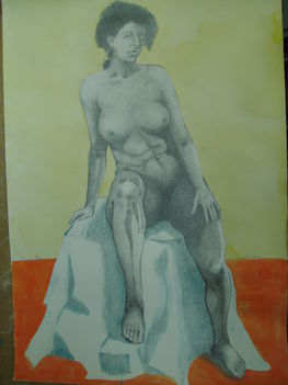 Ülő akt (eruza, akvarell)